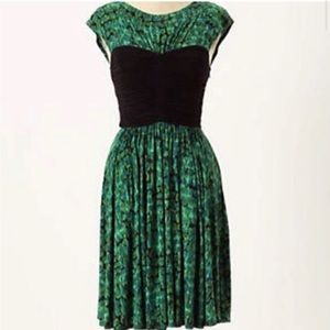 Anthropologie Plenty by Tracy Reese Ruched Bodice Geometric Green Dress 0 XS